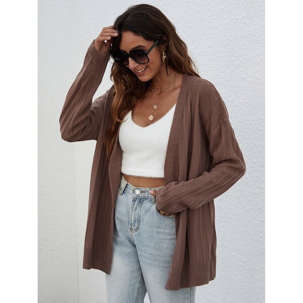 

Open Front Ribbed Knit Cardigan, Mocha brown