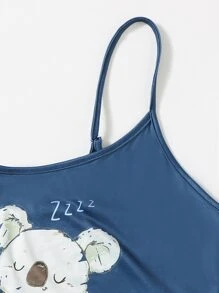 SweetSlumber Bear Print Lettuce Trim PJ Set / Pajama Set - Multicolor - View 5