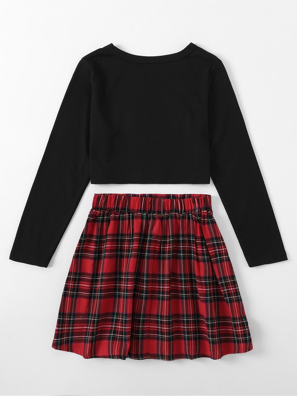 Girls Letter Sun Graphic Crop Tee & Plaid Pleated Skirt