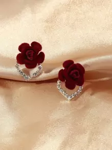 1 对精致水晶心形花朵新娘耳环，女士耳环首饰，适合情人节 - 酒紅色 - 查看 5