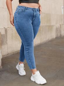 SHEIN Frenchy Plus High Waist Skinny Jeans - Medium Wash - View 4