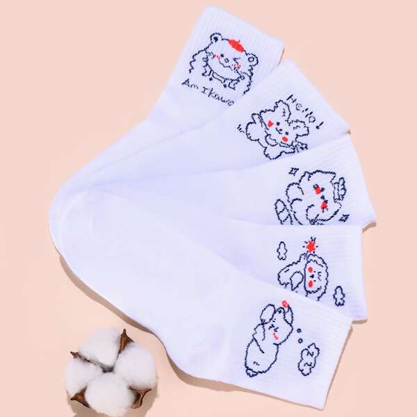 

5pairs Cartoon Graphic Crew Socks, Multicolor