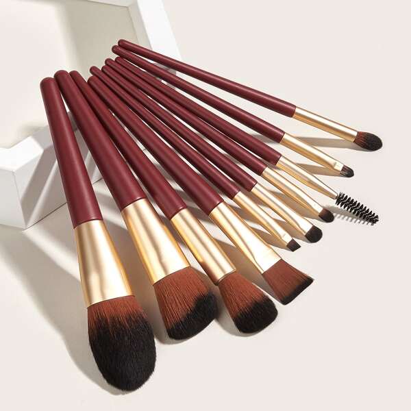 

10pcs Makeup Brush Set, Burgundy