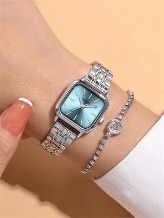 NAIDU 2pcs Women's Fashion Square Dial Steel Band Quartz Watches