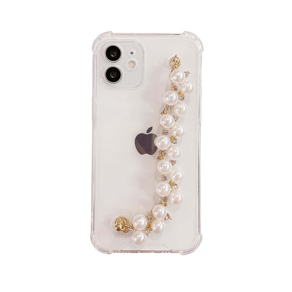 

Faux Pearl Hand Strap Phone Case, Clear