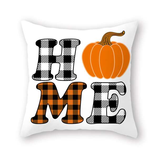 

Pumpkin & Letter Print Cushion Cover Without Filler, Multicolor