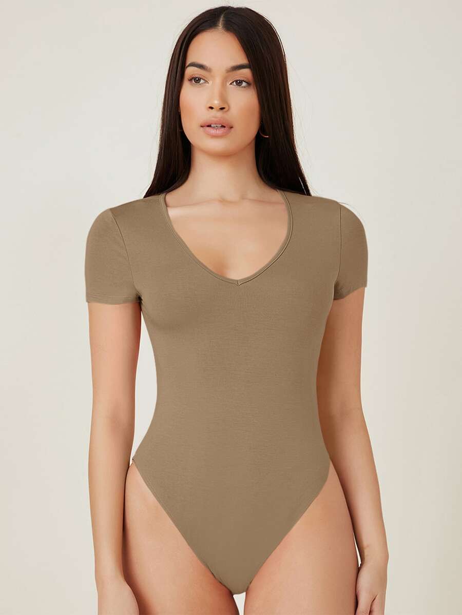 SHEIN Body unicolor ajustado - Marrón Mocha - Ver 1