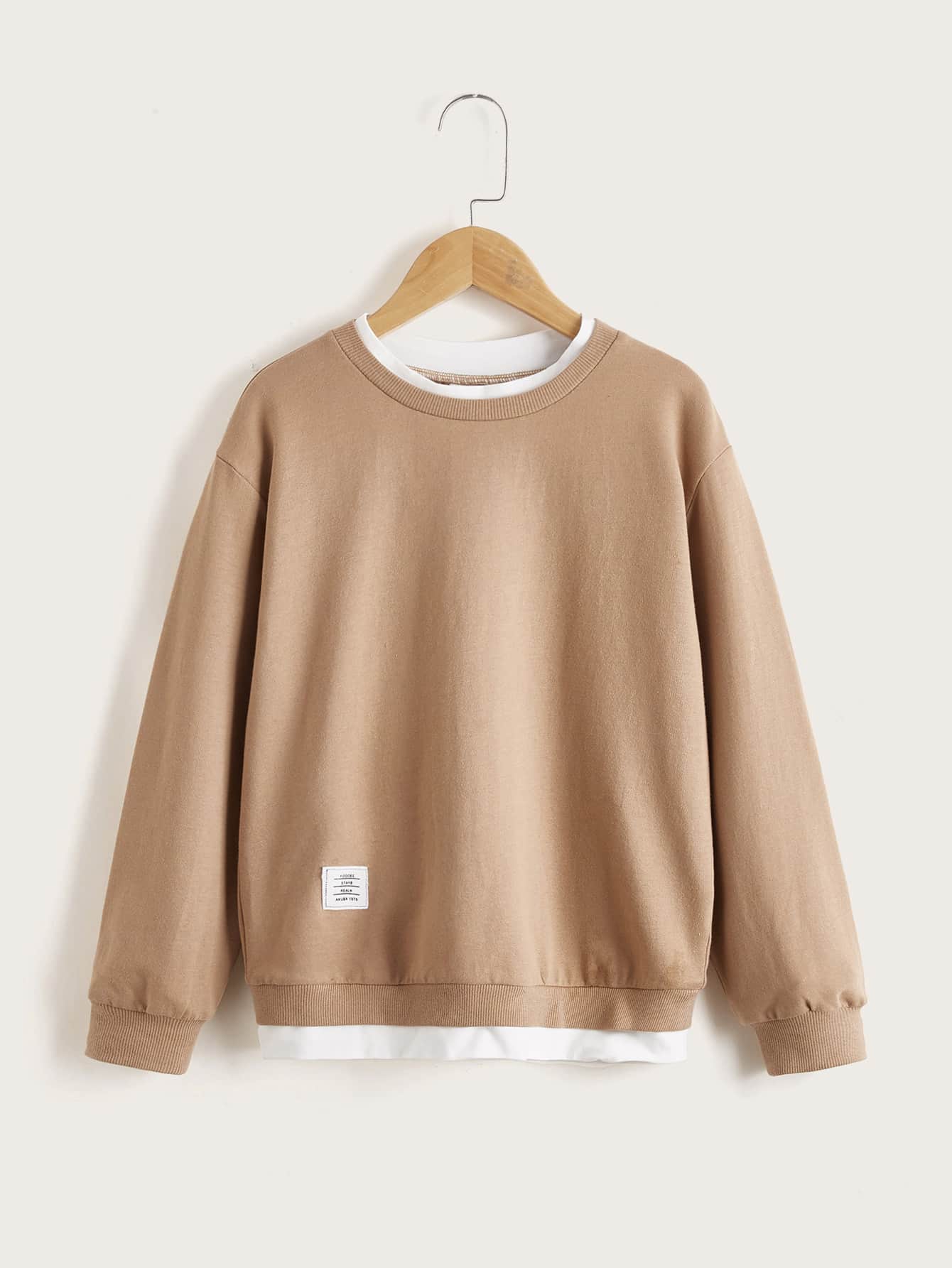 SHEIN Boys Patched Detail 2 In 1 Pullover - Mocha Brown - View 1