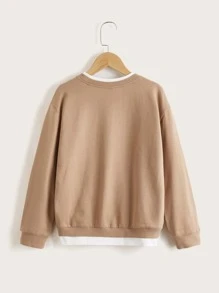 SHEIN Boys Patched Detail 2 In 1 Pullover - Mocha Brown - View 2