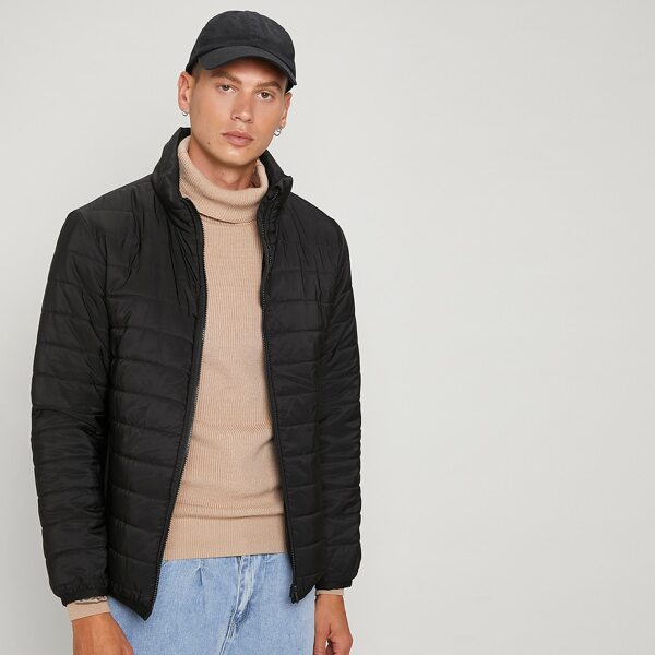 

Men Mock Neck Zipper Winter Coat, Black