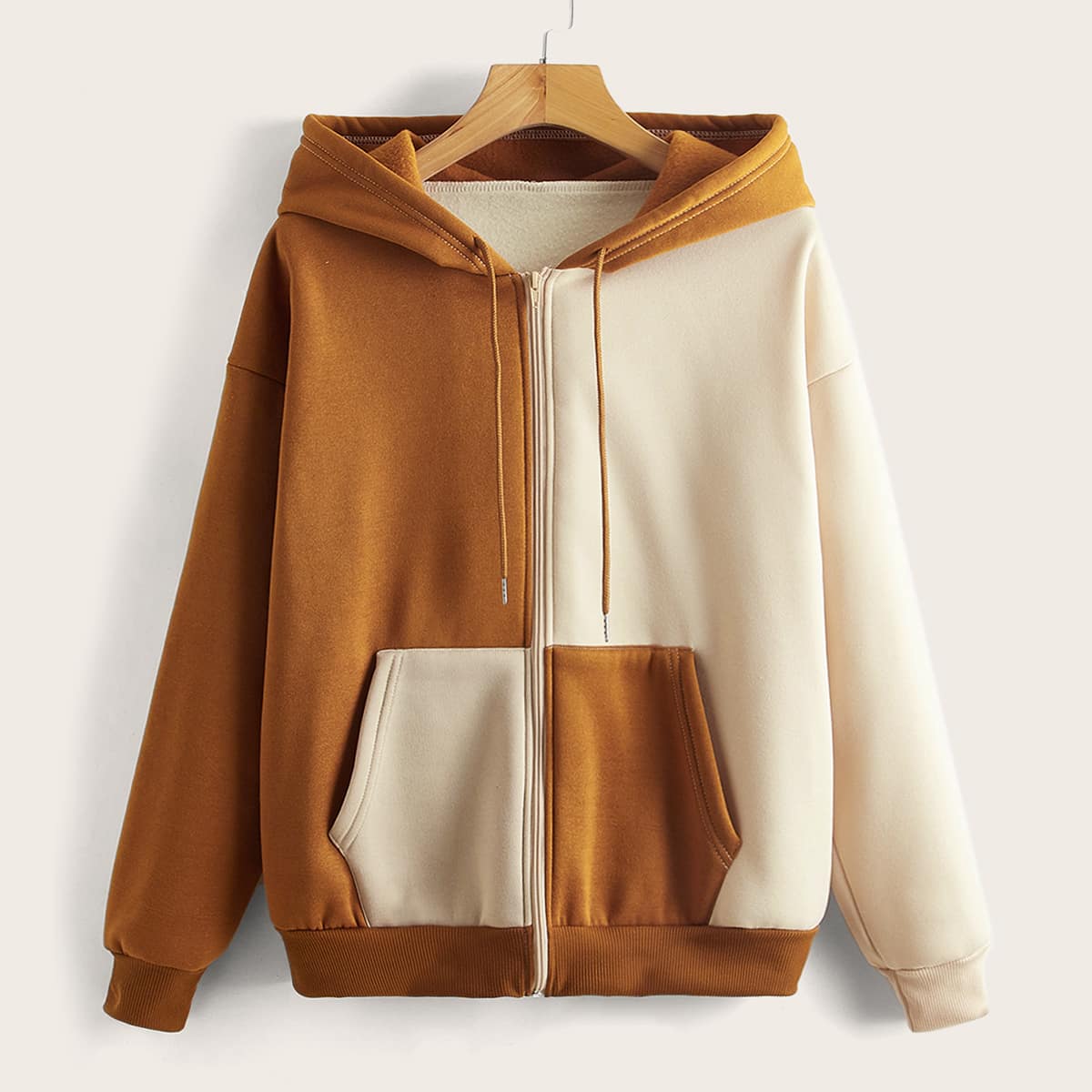 

Colorblock Zip Up Pocket Drawstring Hoodie, Multicolor