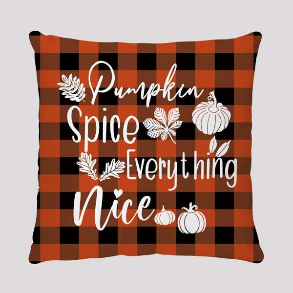 

Plaid Slogan Print Cushion Cover Without Filler, Multicolor