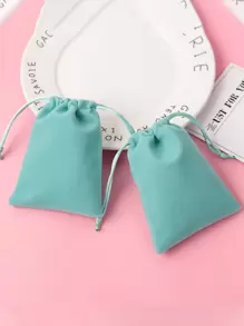 5pcs Drawstring Gift Bag, Green Small Polyester Storage Pouch For Party - Green - View 1