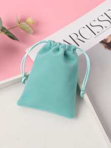 5pcs Drawstring Gift Bag, Green Small Polyester Storage Pouch For Party - Green - View 4