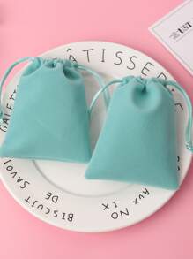 5pcs Drawstring Gift Bag, Green Small Polyester Storage Pouch For Party - Green - View 3