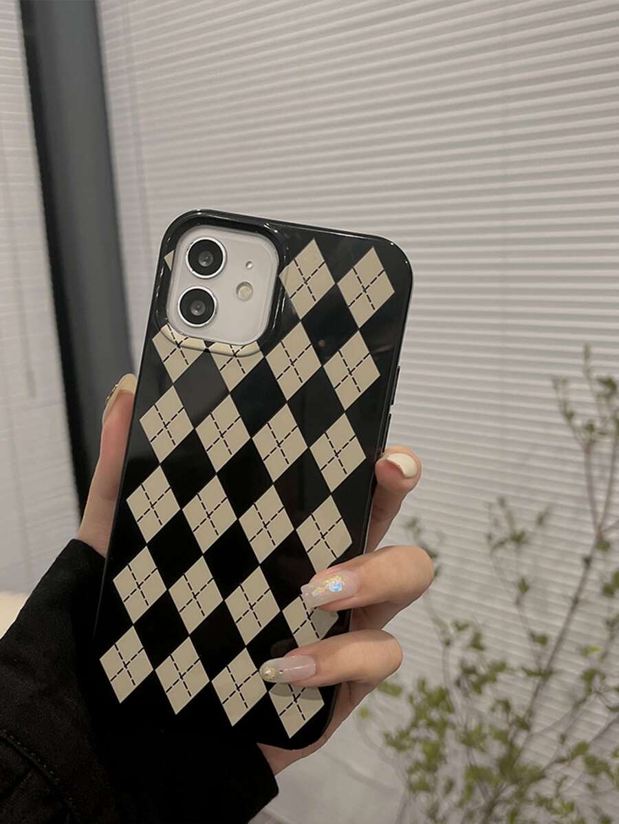 Argyle Phone Case - Black and White - View 1