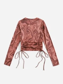 SHEIN EZwear Drawstring Ruched Marbled Tee