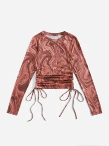 SHEIN EZwear Drawstring Ruched Marbled Tee