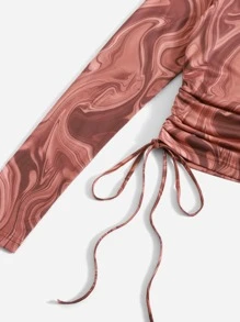 SHEIN EZwear Drawstring Ruched Marbled Tee