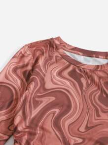 SHEIN EZwear Drawstring Ruched Marbled Tee