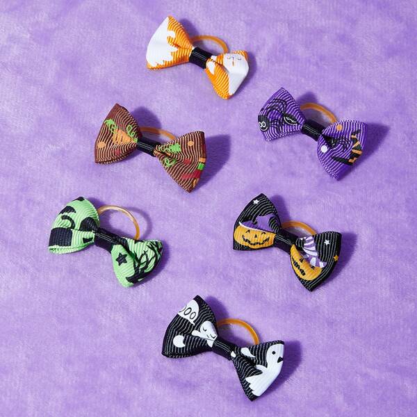 

6pcs Halloween Pattern Pet Hair Tie, Multicolor