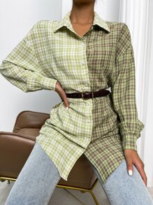 SHEIN Essnce Áo sơ mi nữ Bất đối xứng Nút phía trước kẻ sọc Sẵn sàng - Nhiều màu - Xem 3