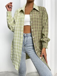 SHEIN Essnce Áo sơ mi nữ Bất đối xứng Nút phía trước kẻ sọc Sẵn sàng - Nhiều màu - Xem 4