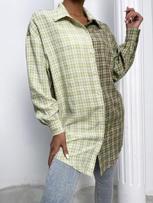 SHEIN Essnce Áo sơ mi nữ Bất đối xứng Nút phía trước kẻ sọc Sẵn sàng - Nhiều màu - Xem 6