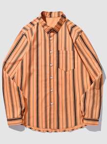 ROMWE MEN Hombres Camisa de rayas verticales - Multicolor - Ver 1