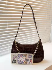 Stylish Crocodile Embossed Chain Underarm Shoulder Bag - Coffee Brown - View 5