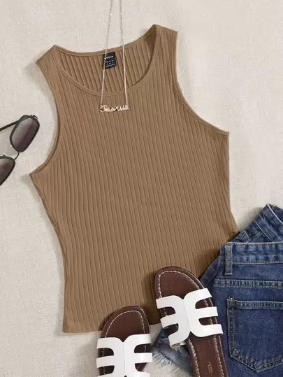 SHEIN EZwear 素色螺紋針織背心上衣