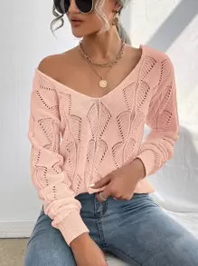 Chiquease Solid Pointelle Drop Shoulder Jumper - Pink - View 1