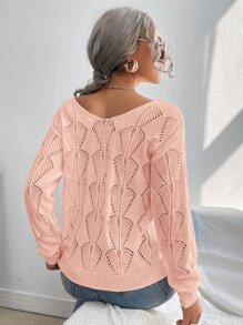 Chiquease Solid Pointelle Drop Shoulder Jumper - Pink - View 2