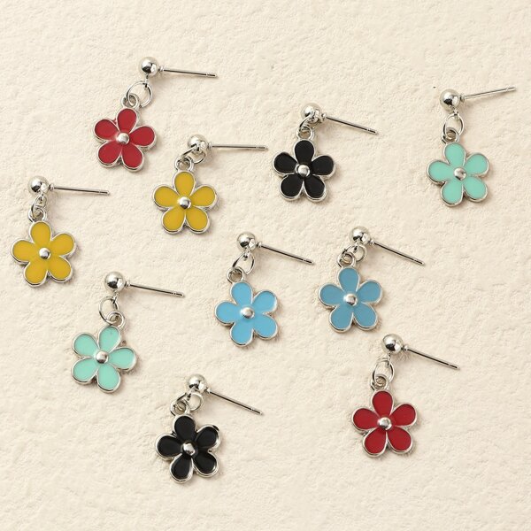 

5pairs Flower Decor Drop Earrings, Multicolor