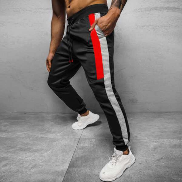 

Men Contrast Panel Side Sweatpants, Black