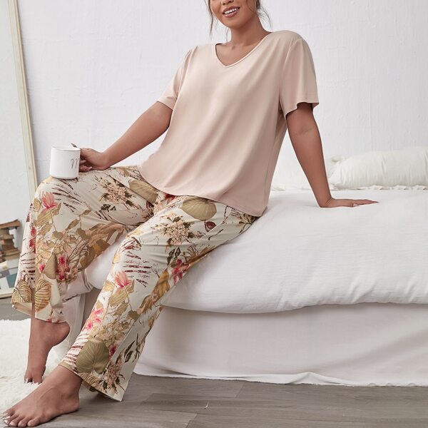 

Plus Plants Print Knot Front Pajama Set, Multicolor