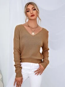 SHEIN Unity Ribbon Tie Back Jumper - Khaki - View 1