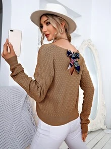 SHEIN Unity Ribbon Tie Back Jumper - Khaki - View 2