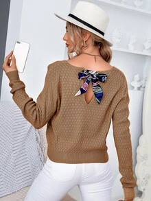 SHEIN Unity Ribbon Tie Back Jumper - Khaki - View 3