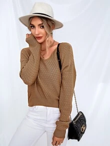 SHEIN Unity Ribbon Tie Back Jumper - Khaki - View 6