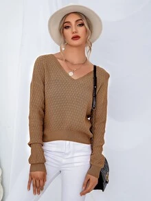 SHEIN Unity Ribbon Tie Back Jumper - Khaki - View 7