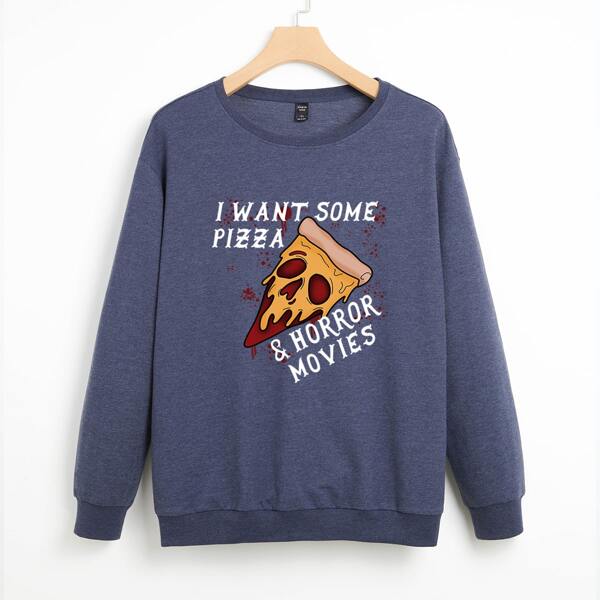 

Plus Skull & Slogan Graphic Sweatshirt, Navy blue