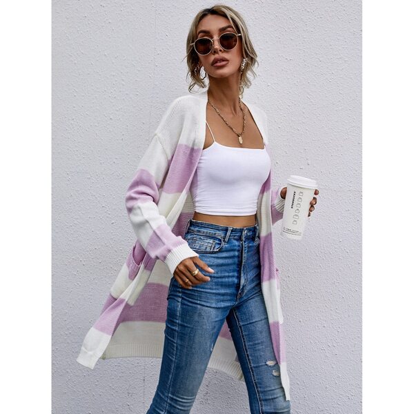 

Block Striped Pattern Pocket Front Cardigan, Multicolor