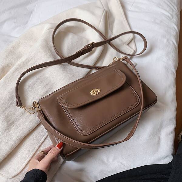 

Twist Lock Square Bag, Coffee brown