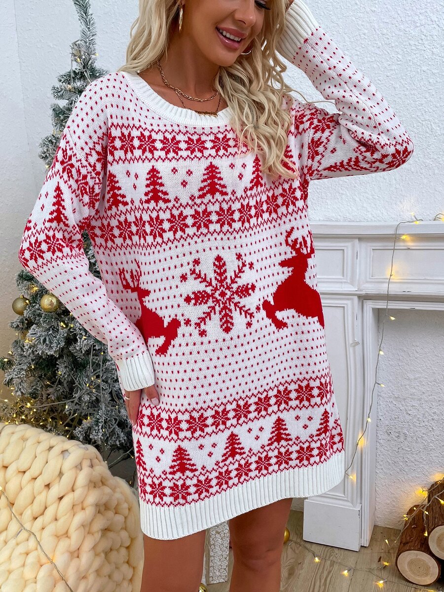 Vestido Navidad patrón tejido - Rojo y blanco - Ver 1