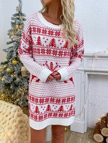 Vestido Navidad patrón tejido - Rojo y blanco - Ver 6