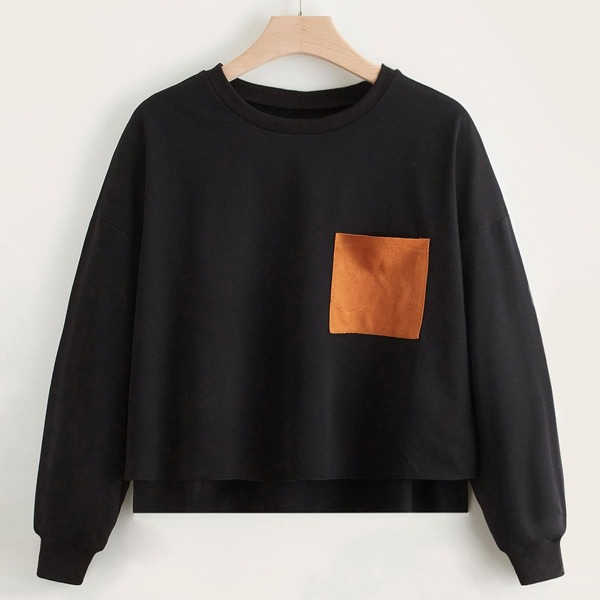 

Plus Patched Pocket Drop Shoulder Sweatshirt, Black