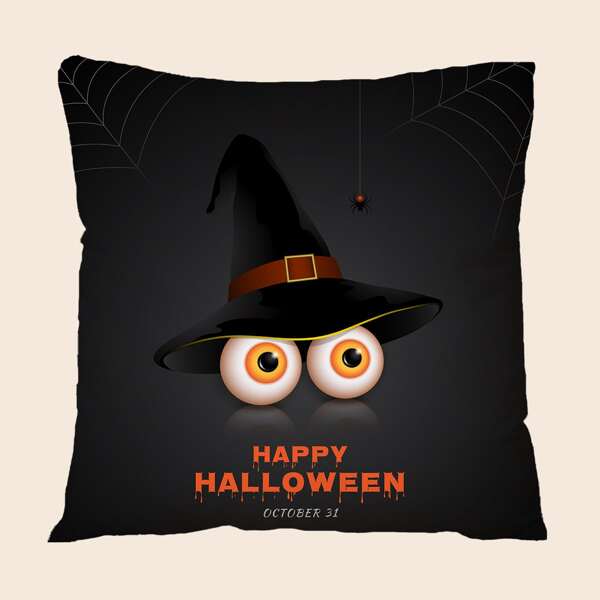 

Halloween Hat Print Cushion Cover Without Filler, Multicolor