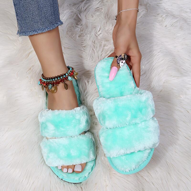 

Double Band Fluffy Slippers, Green
