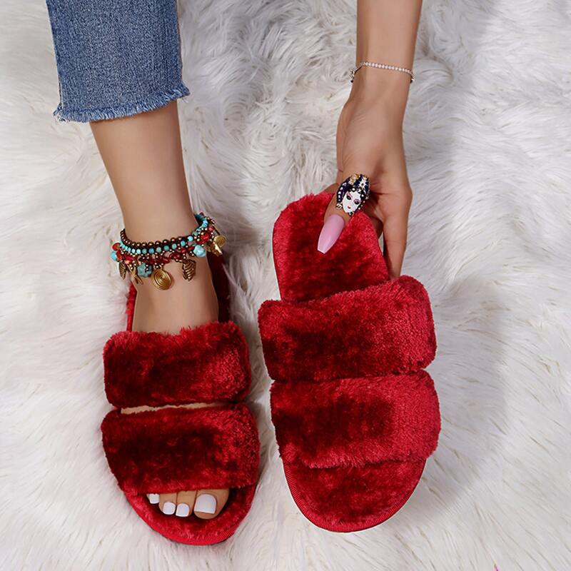 

Double Band Fluffy Slippers, Red